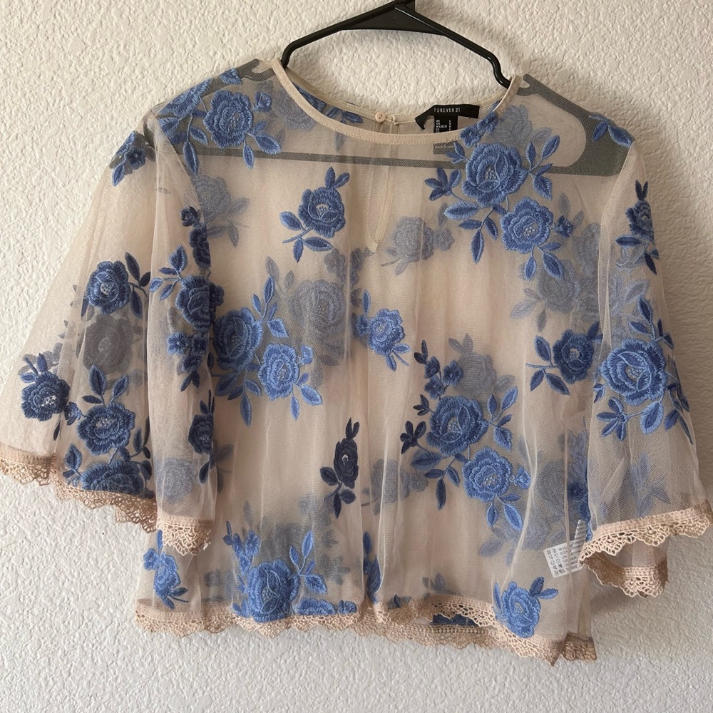 Embroidered Mesh Top